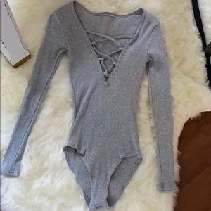 Ribbed criss cross bodysuit